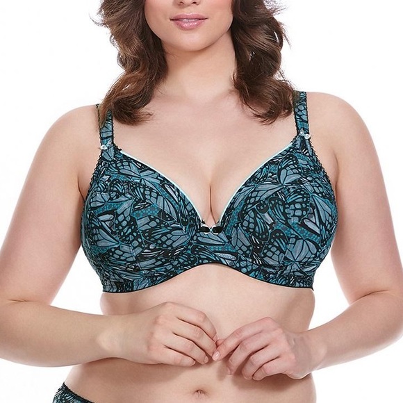 Elomi Other - Elomi Size 38G Portia Silver Fuller Cup Plunge Underwire Green Gray Black Bra